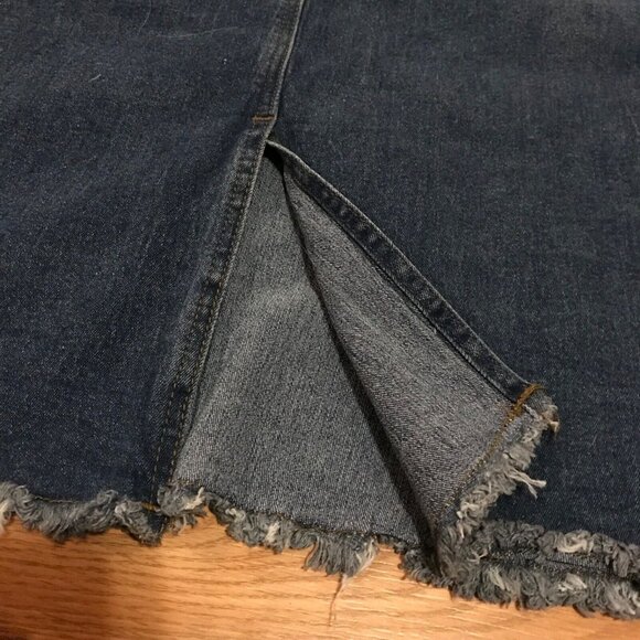 Allegra Denim Midi Skirt Size Large With Frayed Hem & Snap Button Detail - Picture 7 of 14